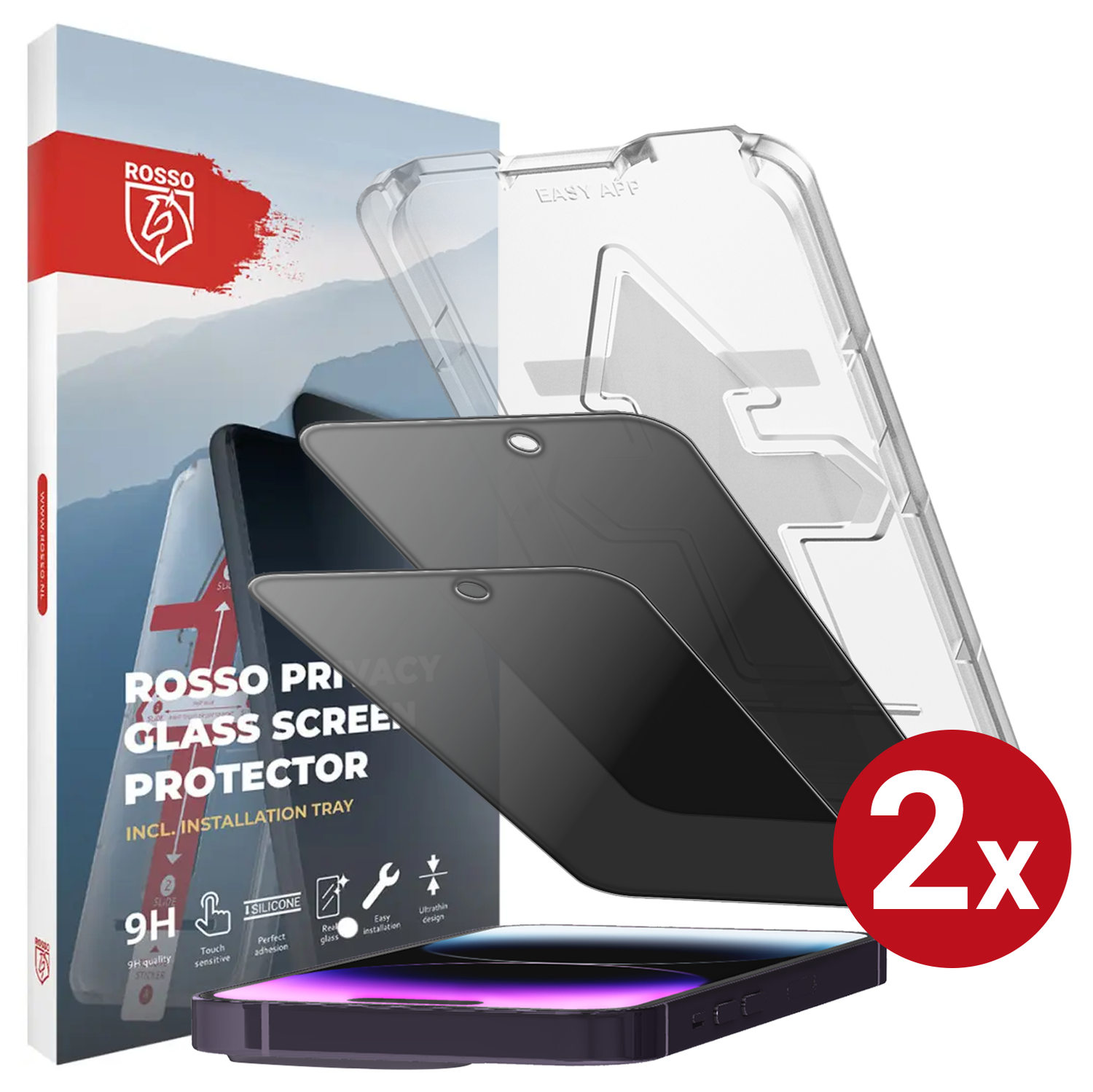 Rosso Apple iPhone 14 Pro Privacy Glass met Installatietray (2-Pack) afbeelding 1