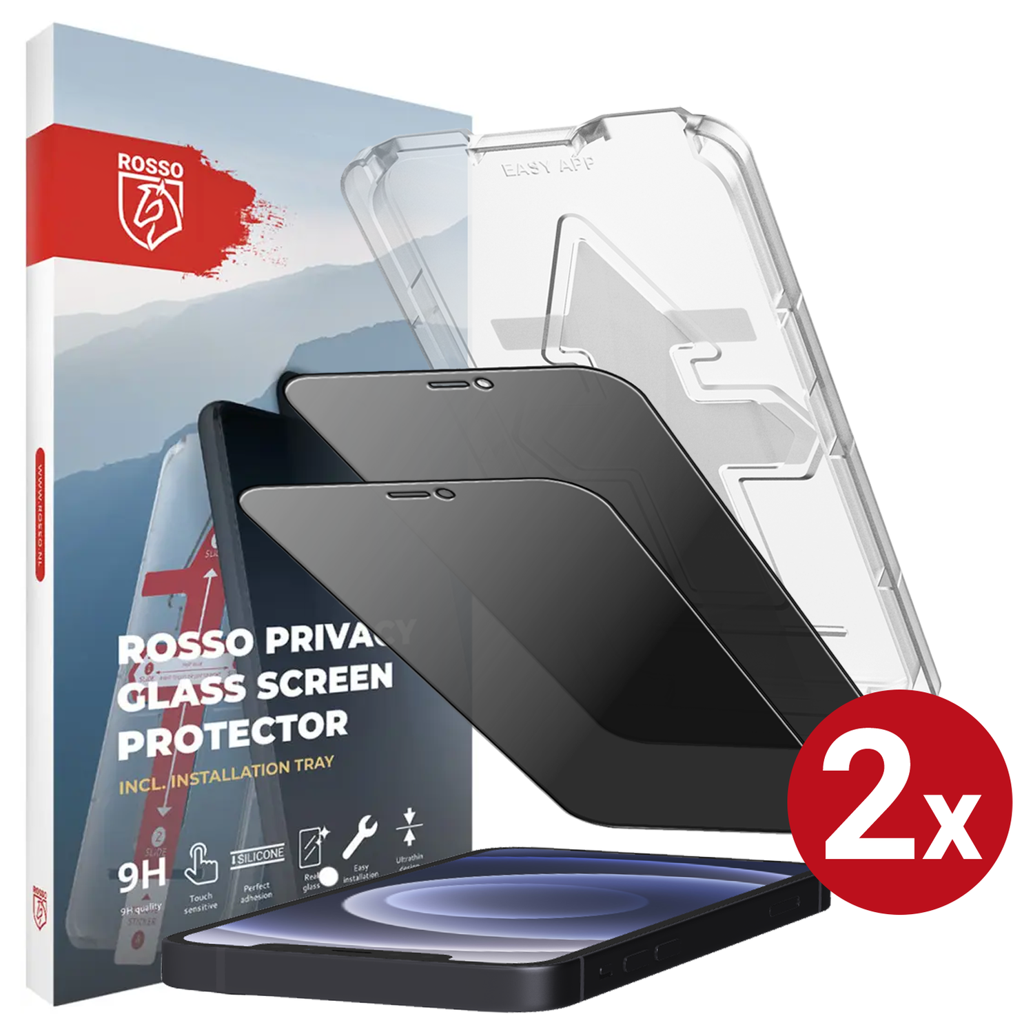 Rosso iPhone 12 / 12 Pro Privacy Glass met Installatietray (2-Pack) afbeelding 1