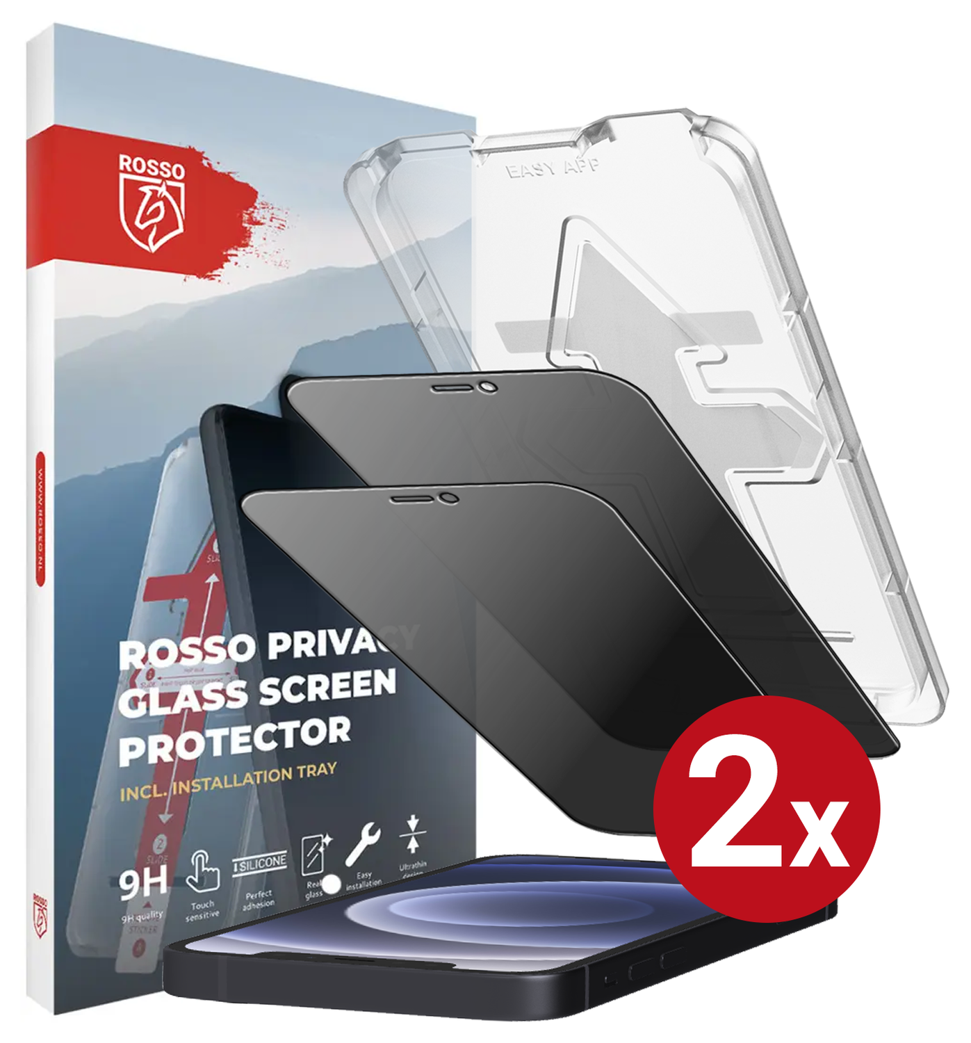 Rosso iPhone 12 / 12 Pro Privacy Glass met Installatietray (2-Pack) afbeelding 14