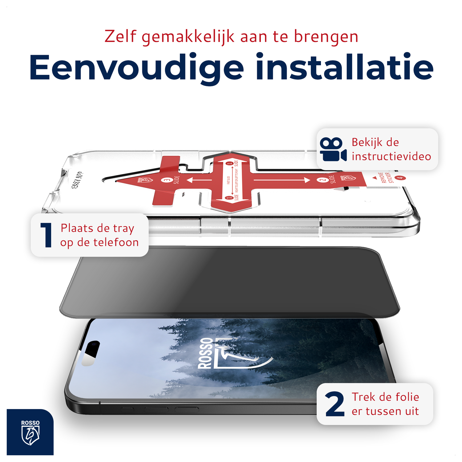 Rosso iPhone 12 / 12 Pro Privacy Glass met Installatietray (2-Pack) afbeelding 2