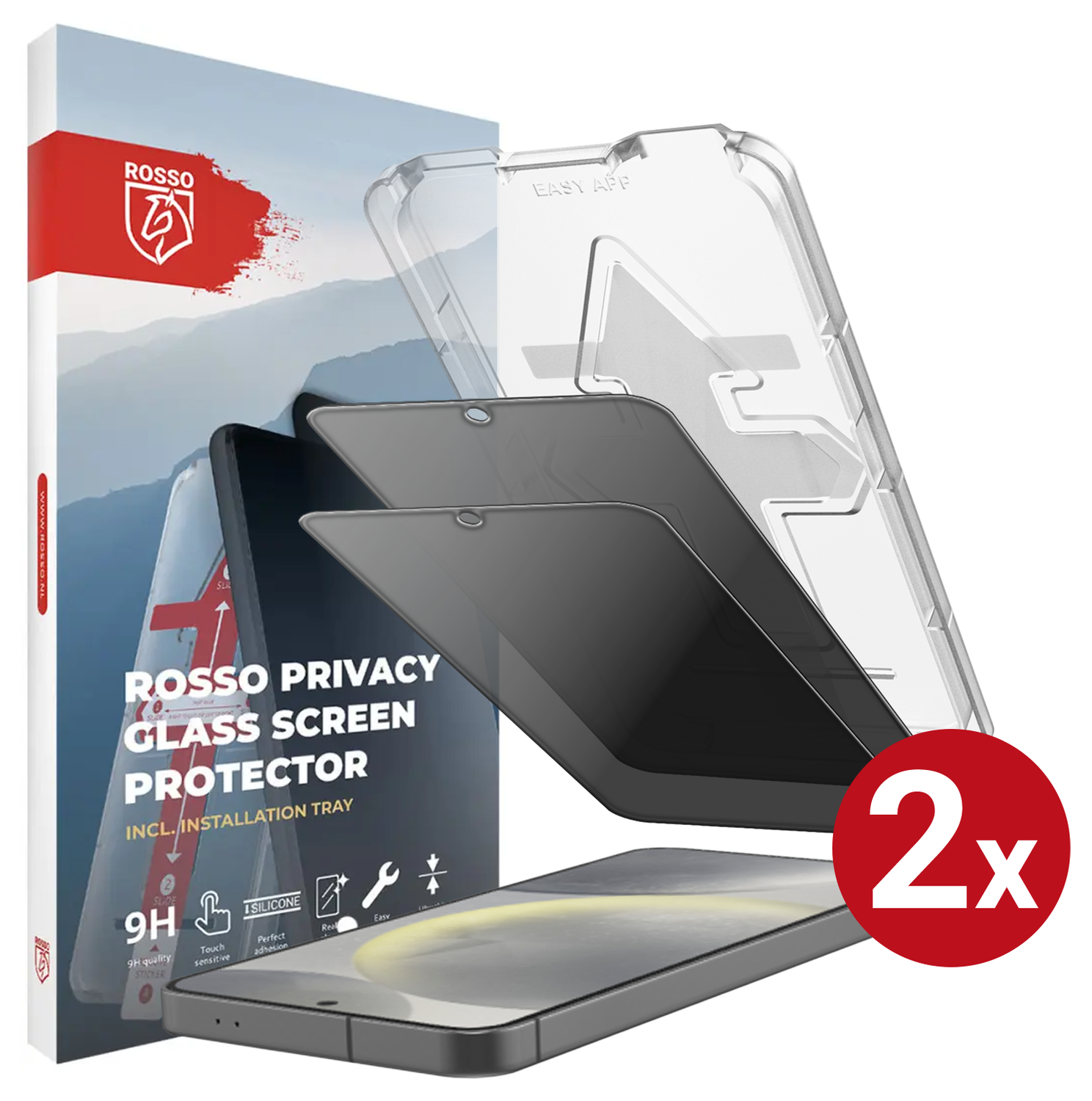 Rosso Samsung S24 Plus Privacy Glass met Installatietray (2-Pack) afbeelding 1