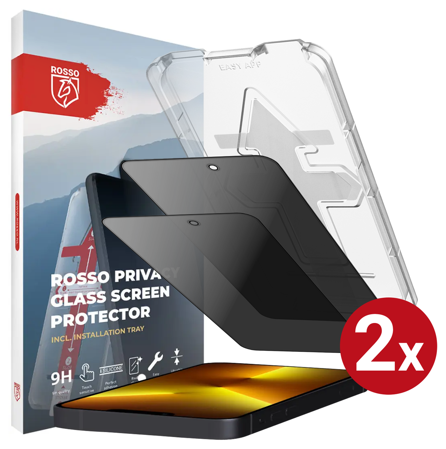 Rosso iPhone 14 Pro Max Privacy Glass met Installatietray (2-Pack) afbeelding 1