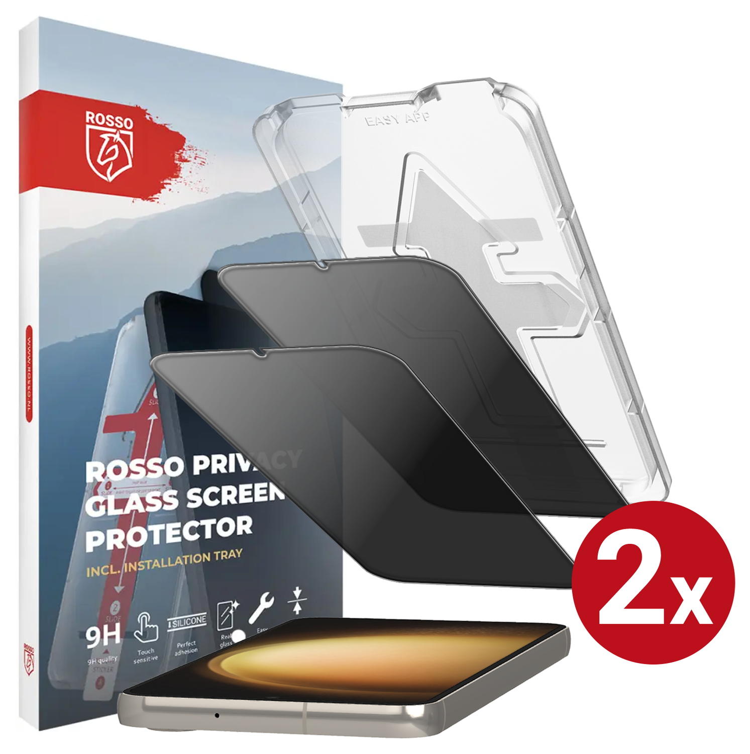 Rosso Samsung S23 Plus Privacy Glass met Installatietray (2-Pack) afbeelding 1