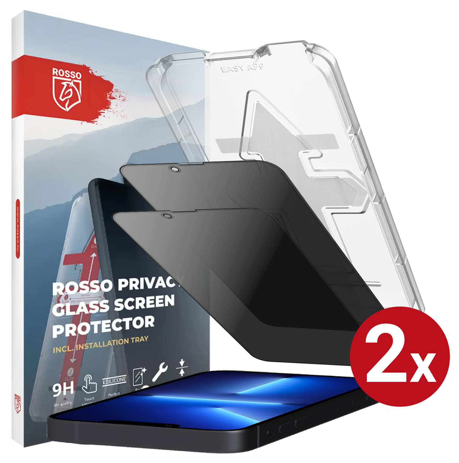 Rosso iPhone 13 Pro Max Privacy Glass met Installatietray (2-Pack) afbeelding 1
