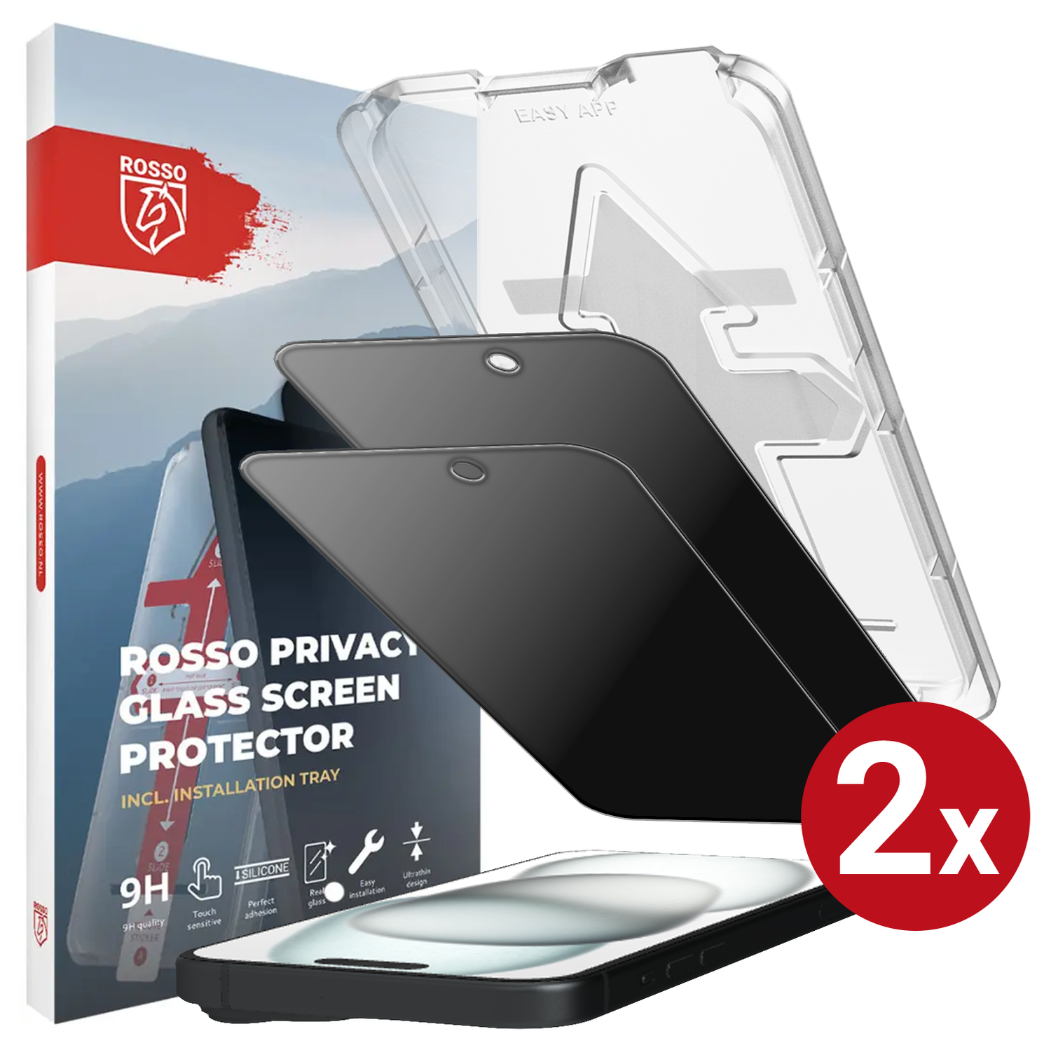 Rosso Apple iPhone 15 Plus Privacy Glass met Installatietray (2-Pack) afbeelding 1