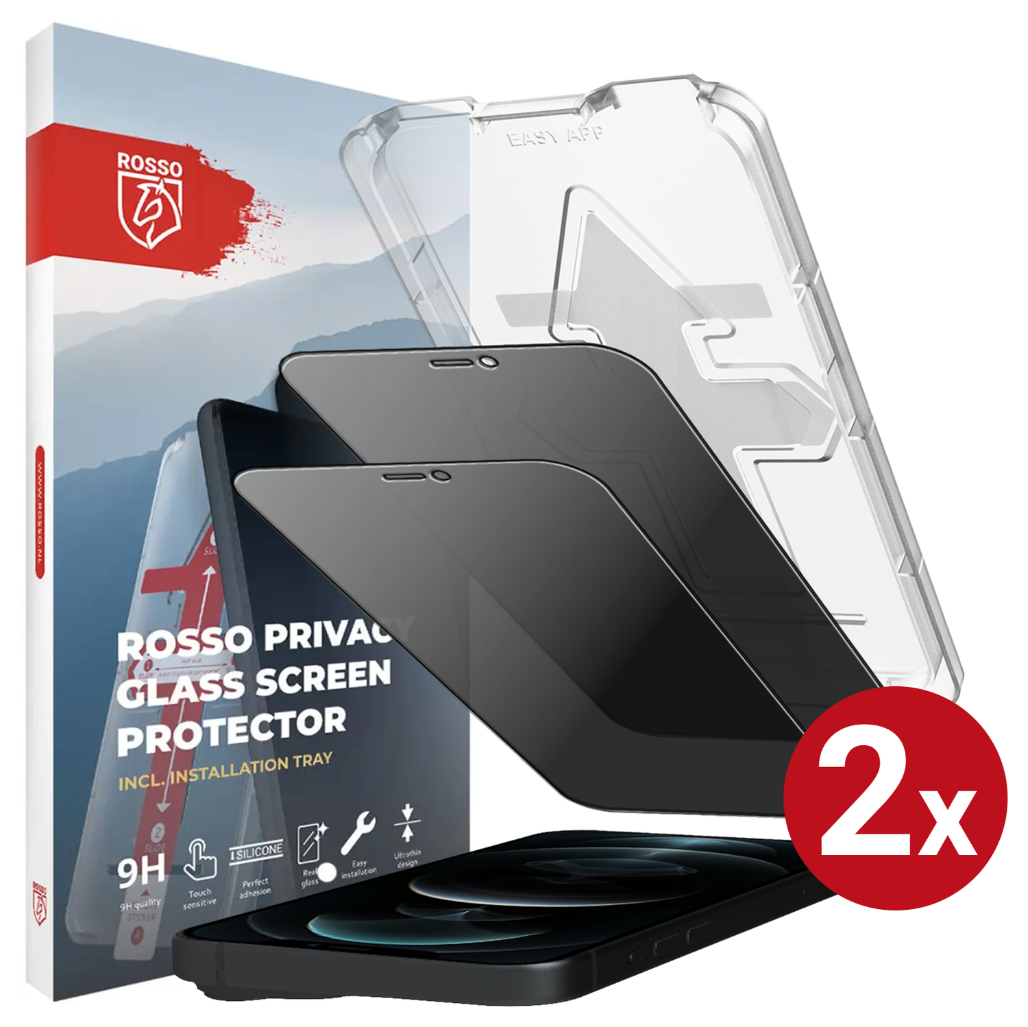 Rosso iPhone 12 Pro Max Privacy Glass met Installatietray (2-Pack) afbeelding 1