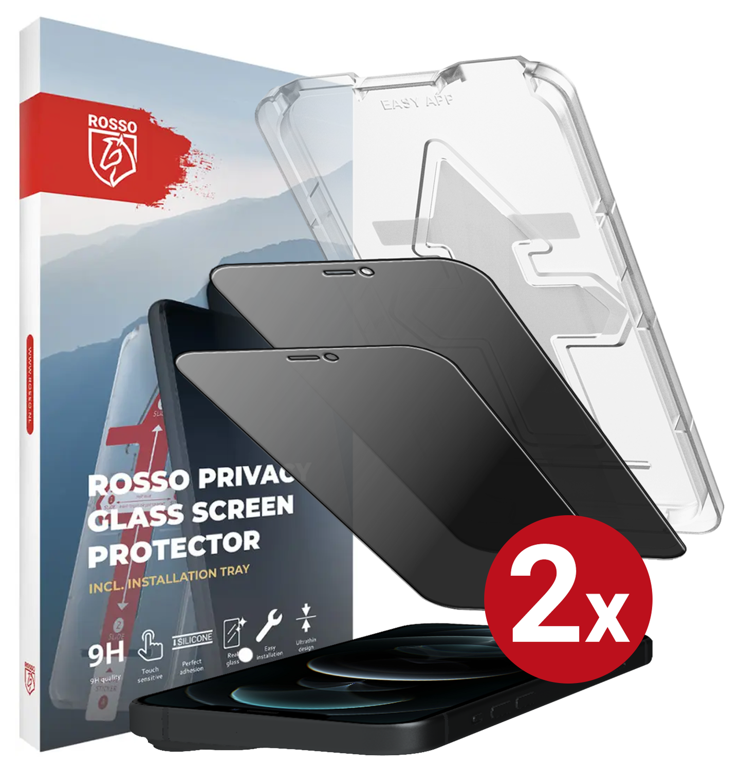 Rosso iPhone 12 Pro Max Privacy Glass met Installatietray (2-Pack) afbeelding 13