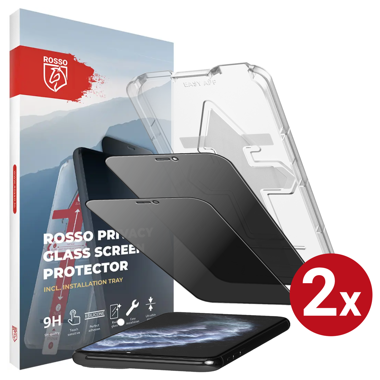 Rosso iPhone 11 Pro Max Privacy Glass met Installatietray (2-Pack) afbeelding 1