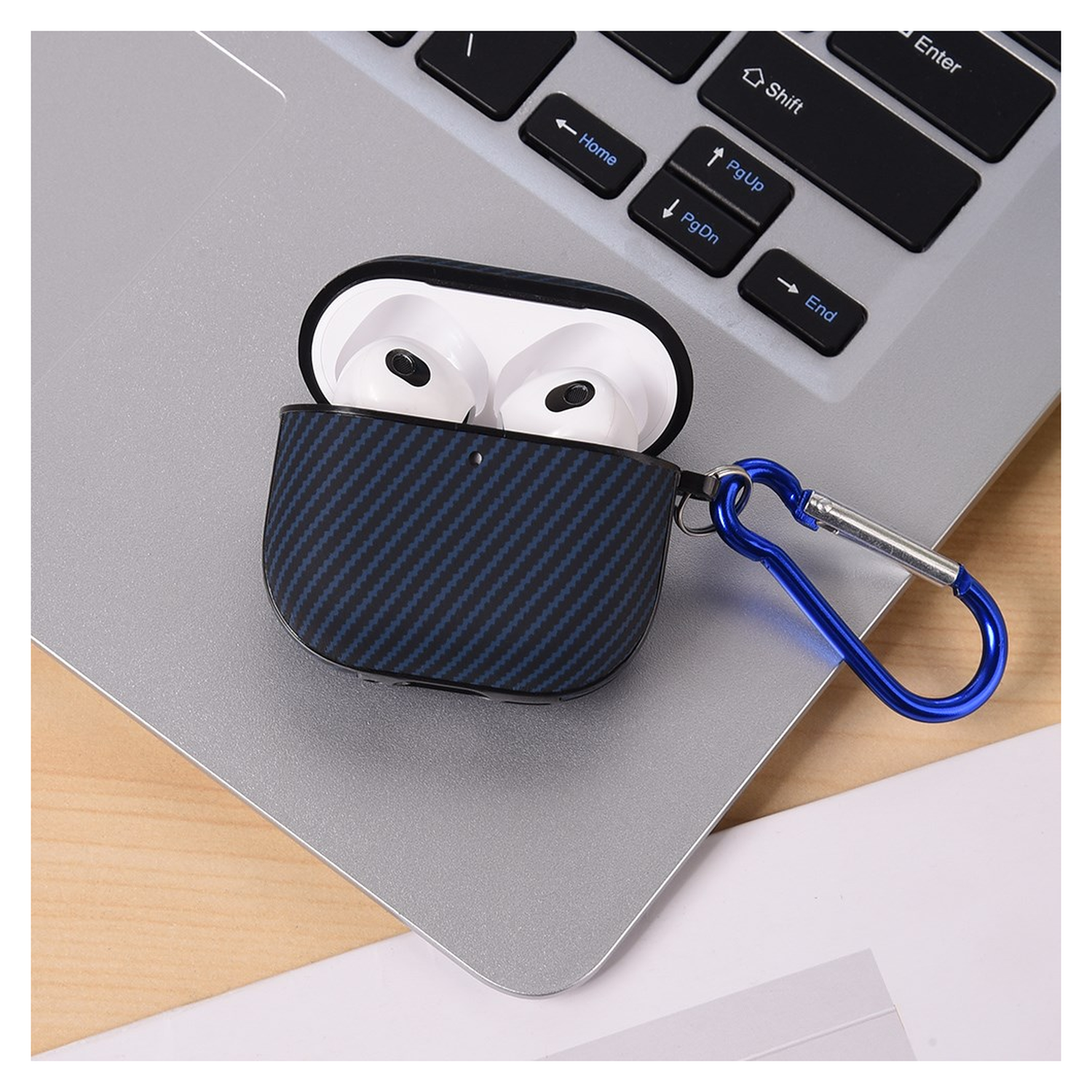 Apple AirPods 4 Hoesje TPU met Haak Carbon Blauw afbeelding 2