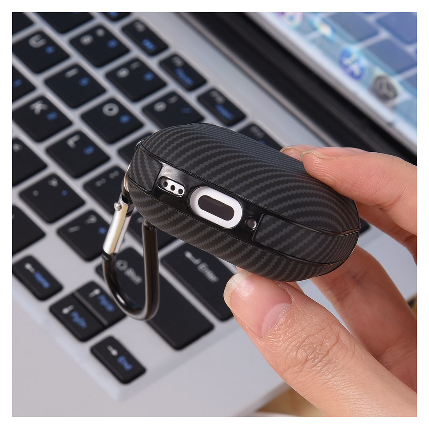 Apple AirPods 4 Hoesje TPU met Haak Carbon Blauw afbeelding 5