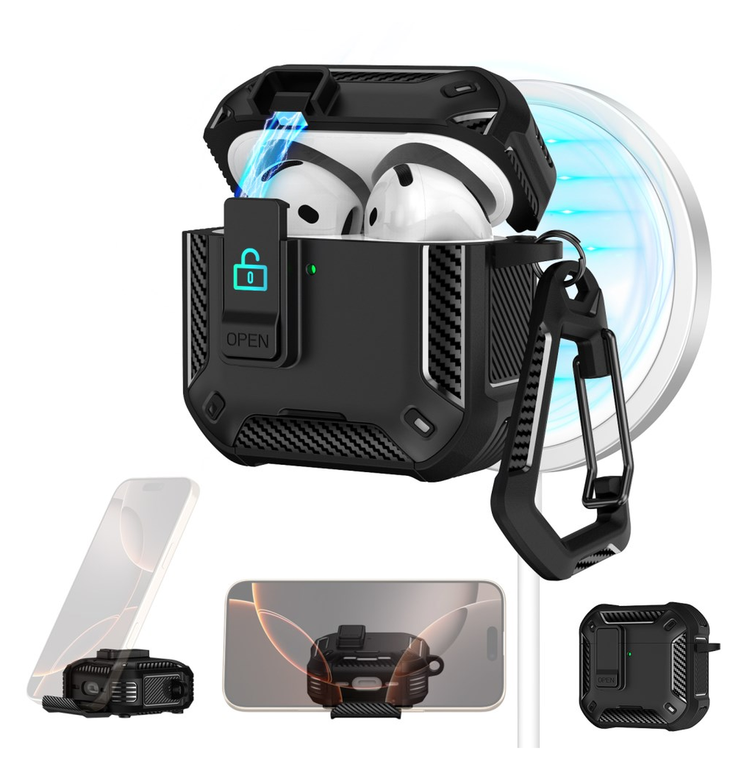 Apple AirPods 4 Hoesje TPU met Haak Hoes MagSafe Zwart afbeelding 2