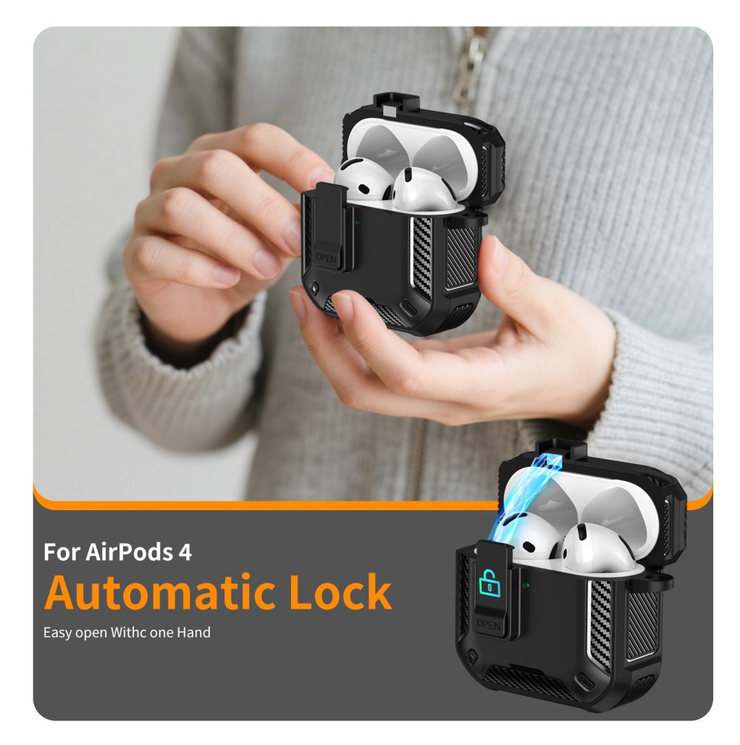 Apple AirPods 4 Hoesje TPU met Haak Hoes MagSafe Zwart afbeelding 6