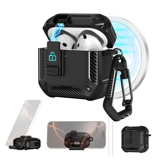 Apple AirPods 4 Hoesje TPU met Haak Hoes MagSafe Wit Blauw afbeelding 2