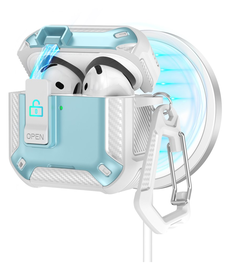 Apple AirPods 4 Hoesje TPU met Haak Hoes MagSafe Wit Blauw afbeelding