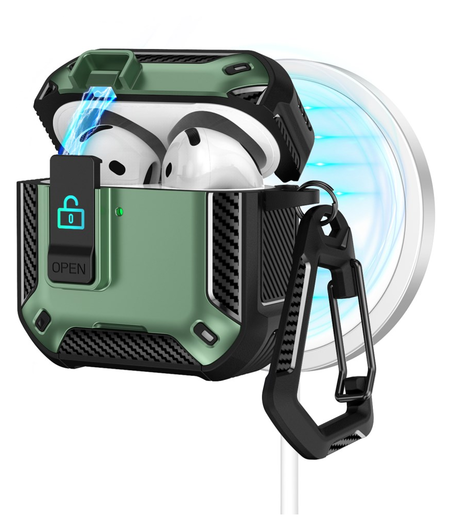 Apple AirPods 4 Hoesje TPU met Haak Hoes MagSafe Groen afbeelding 1