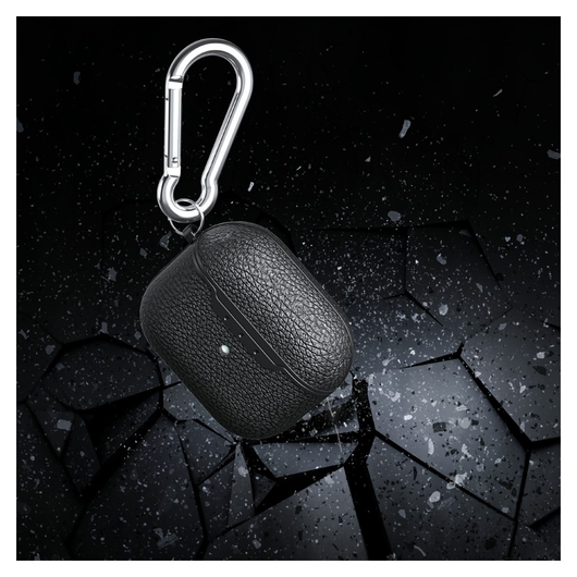 Apple AirPods 4 Hoesje Litchi TPU Schokbestendig Haak Zwart afbeelding 3