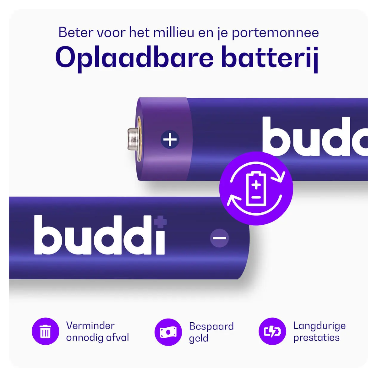 Buddi Oplaadbare AA Batterijen 2.800 mAh 1.2V 52 Stuks afbeelding 2