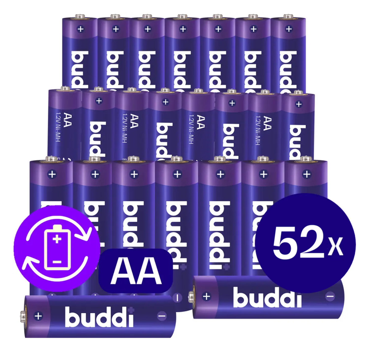 Buddi Oplaadbare AA Batterijen 2.800 mAh 1.2V 52 Stuks afbeelding 1
