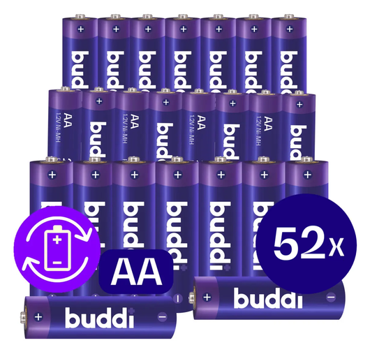 Buddi Oplaadbare AA Batterijen 2.800 mAh 1.2V 52 Stuks afbeelding 1