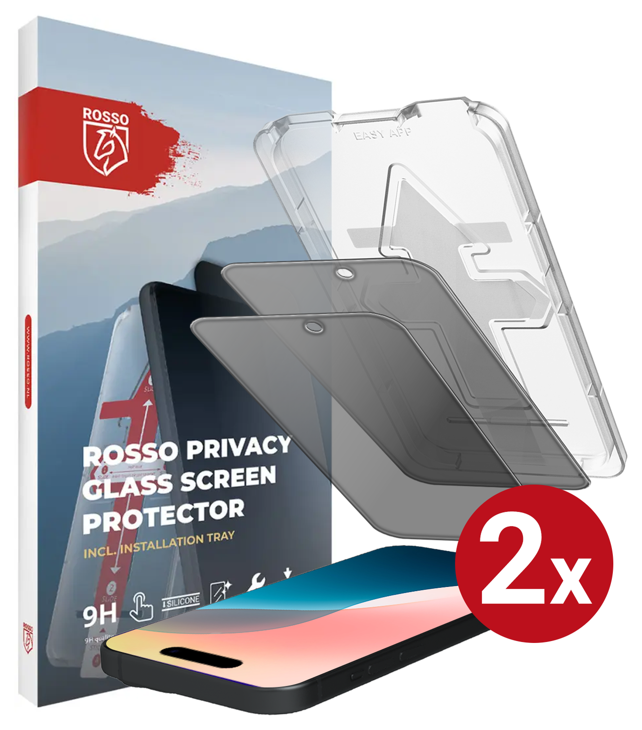 Rosso iPhone 16 Pro Max Privacy Glass met Installatietray Dust Removal (2-Pack) afbeelding 13