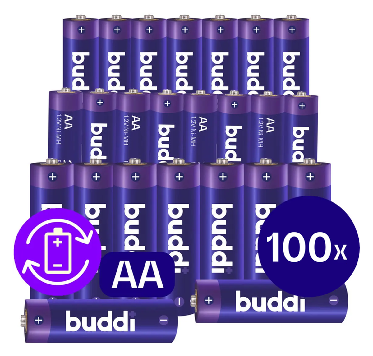 Buddi Oplaadbare AA Batterijen 2.800 mAh 1.2V 100 Stuks afbeelding 1