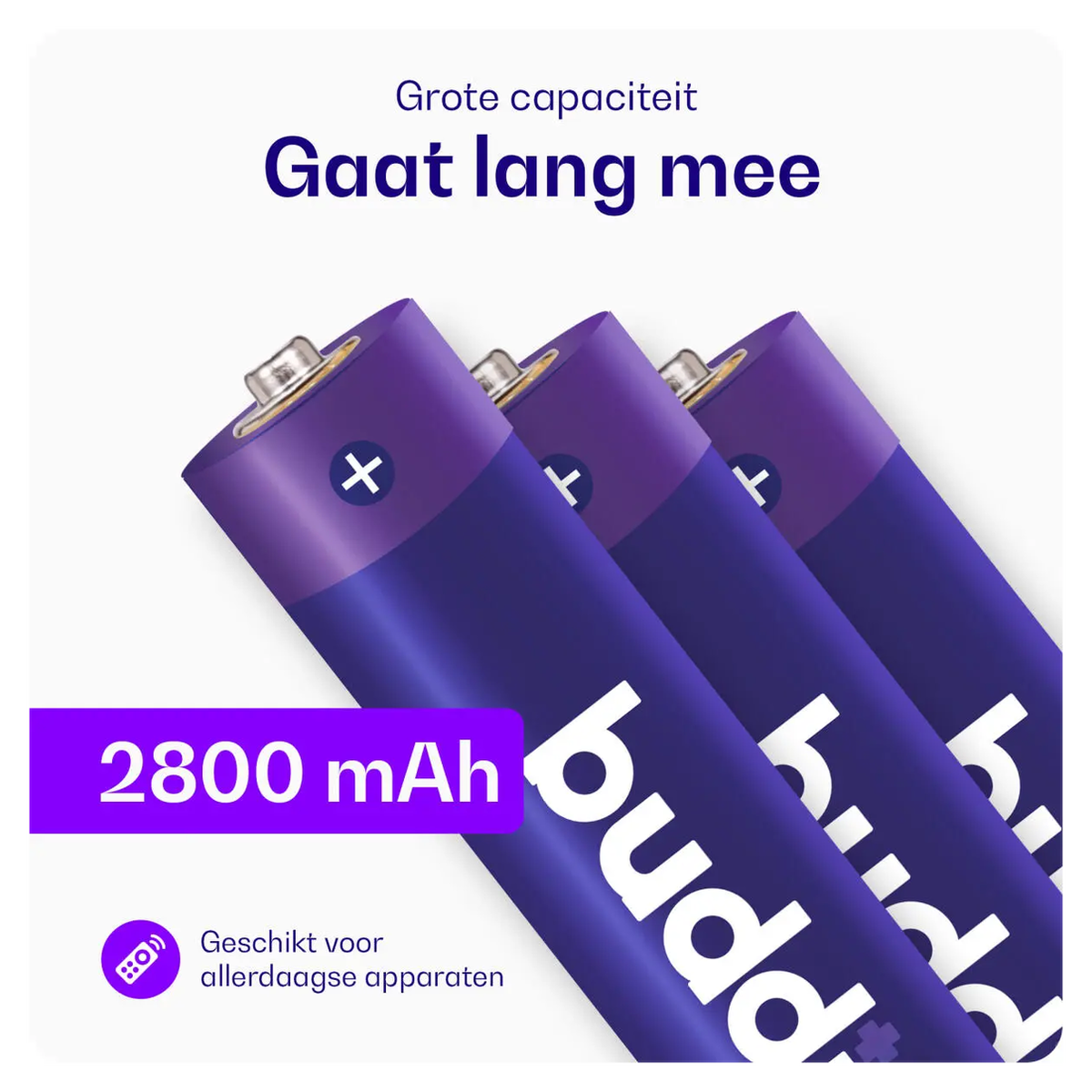 Buddi Oplaadbare AA Batterijen 2.800 mAh 1.2V 100 Stuks afbeelding 3