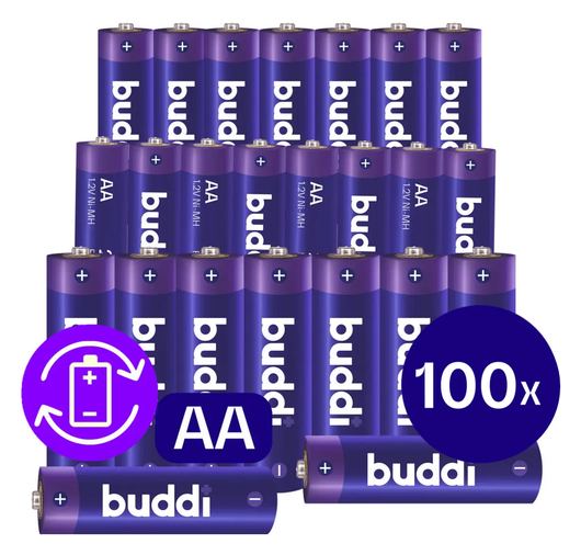 Buddi Oplaadbare AA Batterijen 2.800 mAh 1.2V 100 Stuks afbeelding 1