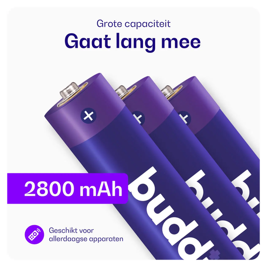 Buddi Oplaadbare AA Batterijen 2.800 mAh 1.2V 100 Stuks afbeelding 3