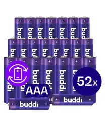 Buddi Oplaadbare AAA Batterijen 1.200 mAh 1.2V 52 Stuks afbeelding