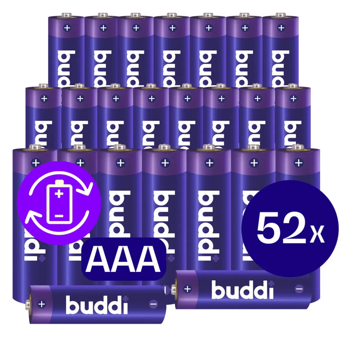 Buddi Oplaadbare AAA Batterijen 1.200 mAh 1.2V 52 Stuks afbeelding 1