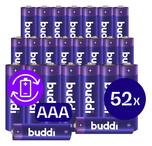 Buddi Oplaadbare AAA Batterijen 1.200 mAh 1.2V 52 Stuks afbeelding 1