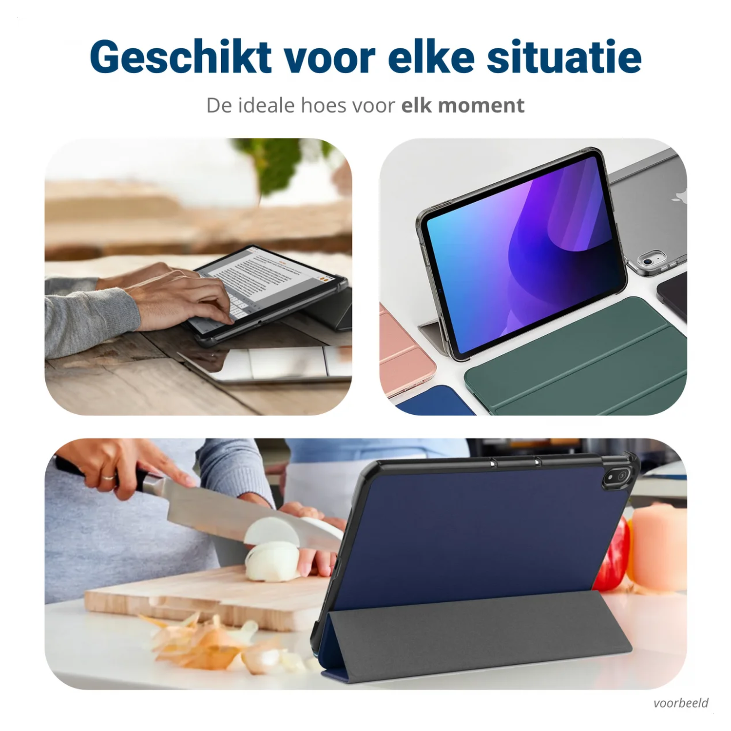 Samsung Galaxy Tab A11 Hoes Tri-Fold Book Case met Standaard Blauw afbeelding 5