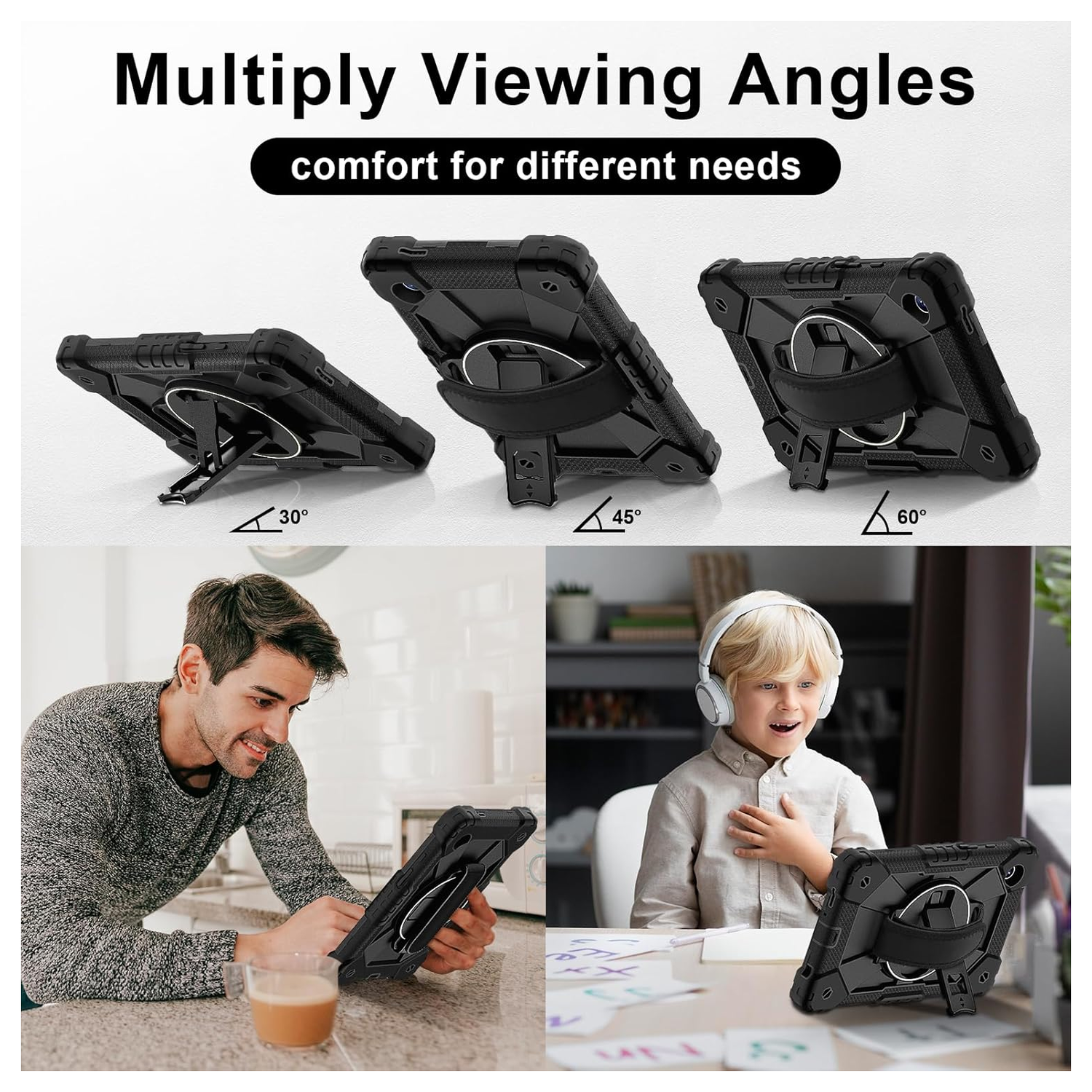 Samsung Galaxy Tab A11 Hoes Back Cover met Kickstand en Handriem Zwart afbeelding 3