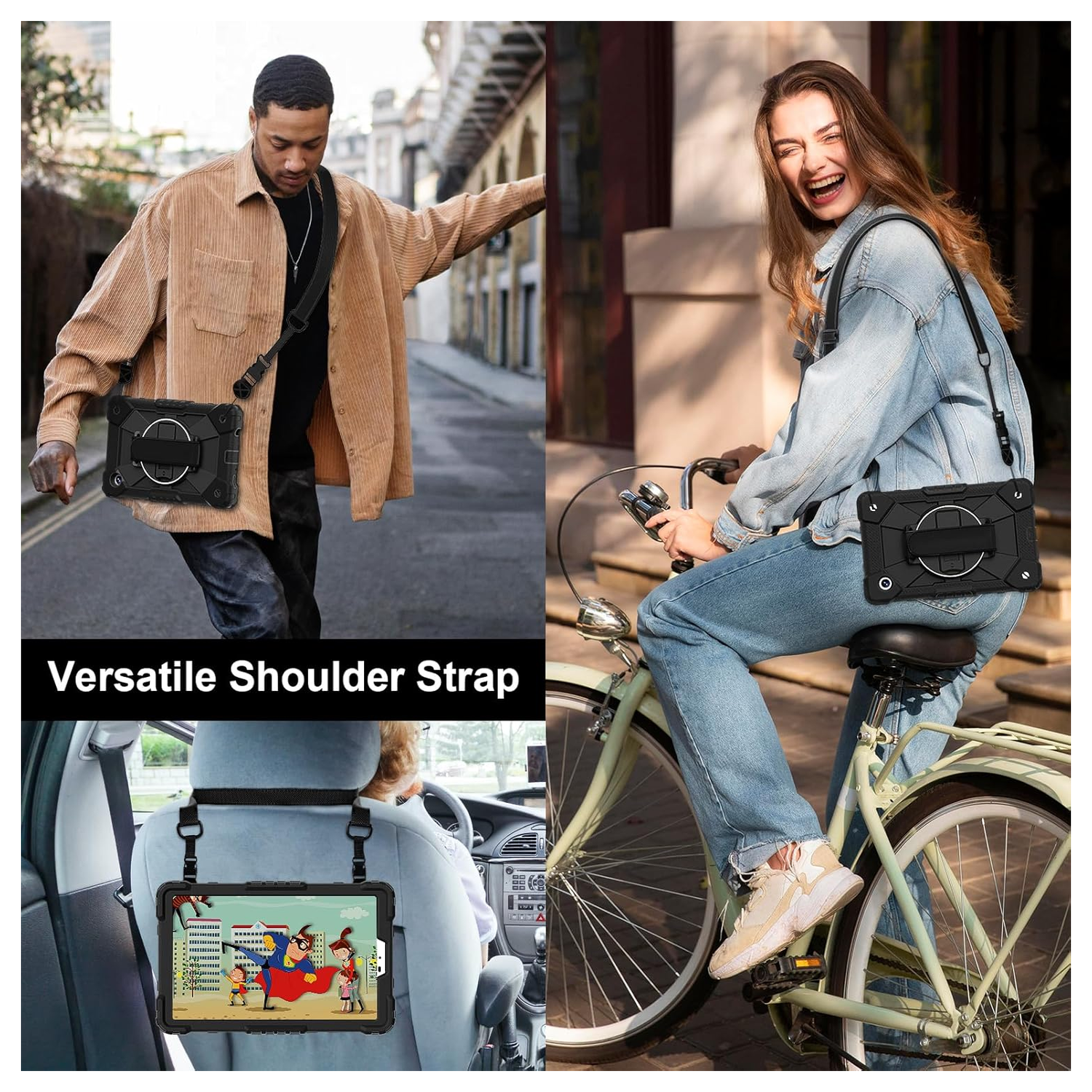 Samsung Galaxy Tab A11 Hoes Back Cover met Kickstand en Handriem Zwart afbeelding 4