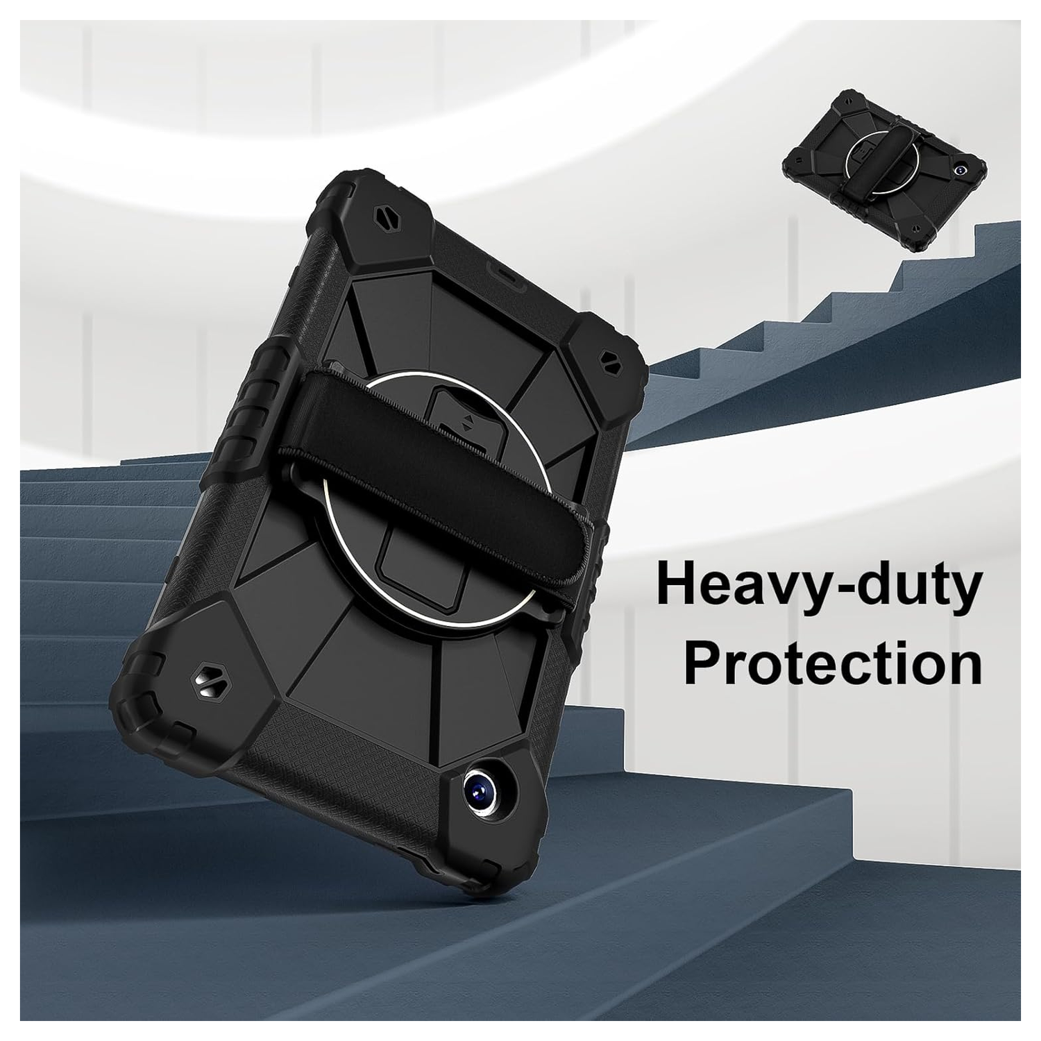 Samsung Galaxy Tab A11 Hoes Back Cover met Kickstand en Handriem Zwart afbeelding 6