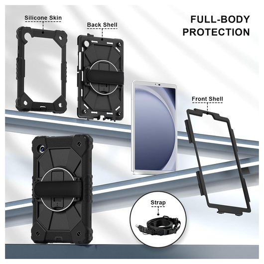 Samsung Galaxy Tab A11 Hoes Back Cover met Kickstand en Handriem Zwart afbeelding 2