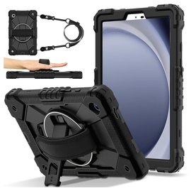 Samsung Galaxy Tab A11 Hoes Back Cover met Kickstand en Handriem Zwart