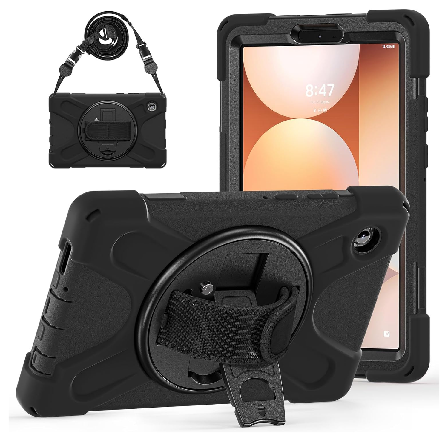 Samsung Galaxy Tab A11 Plus Hoes Back Cover met Kickstand en Handriem Zwart afbeelding 1