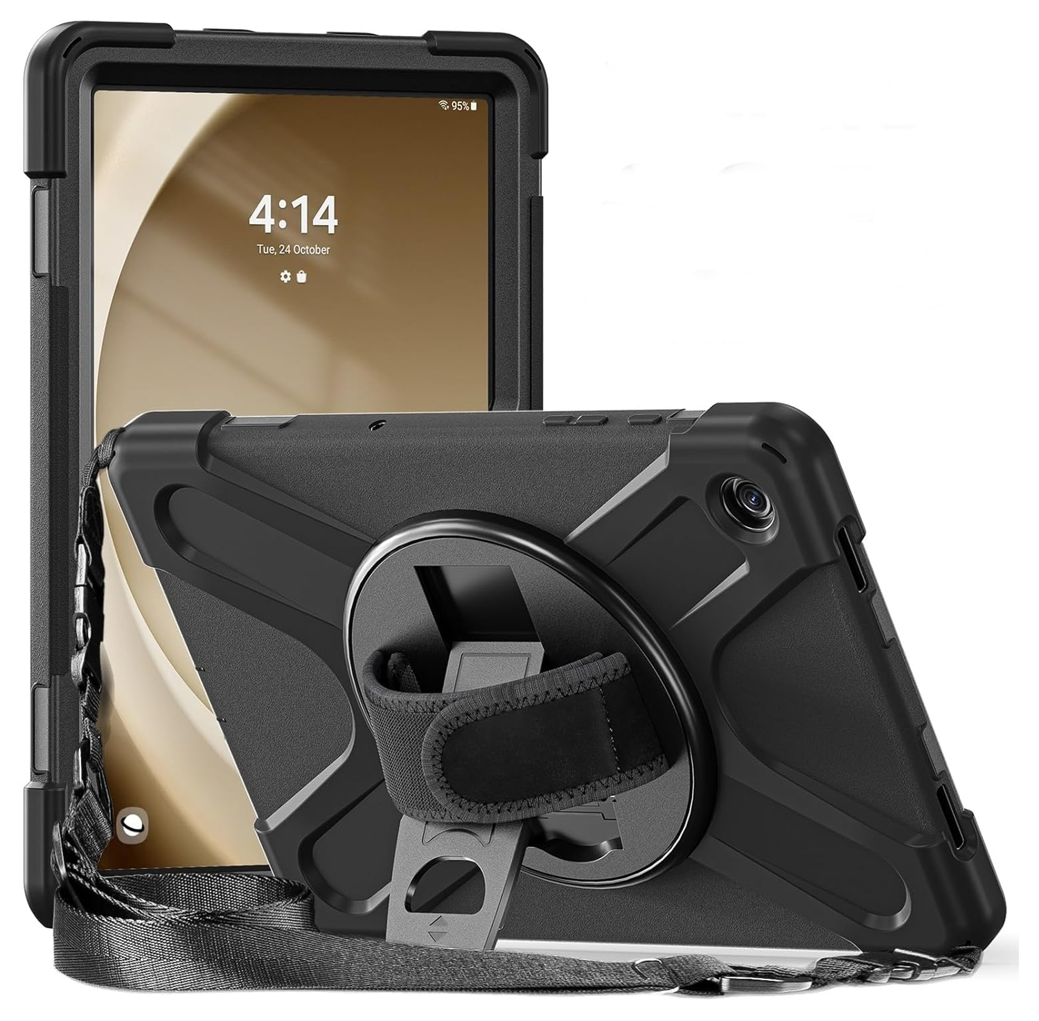Samsung Galaxy Tab A11 Plus Hoes Back Cover met Kickstand en Handriem Zwart afbeelding 1
