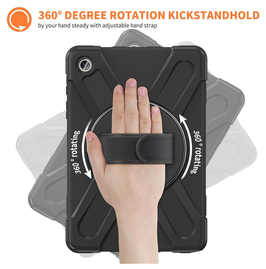 Samsung Galaxy Tab A11 Plus Hoes Back Cover met Kickstand en Handriem Zwart afbeelding 2