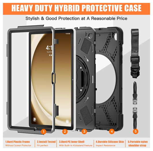 Samsung Galaxy Tab A11 Plus Hoes Back Cover met Kickstand en Handriem Zwart afbeelding 3