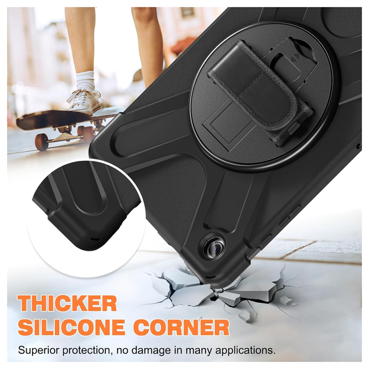 Samsung Galaxy Tab A11 Plus Hoes Back Cover met Kickstand en Handriem Zwart afbeelding 4