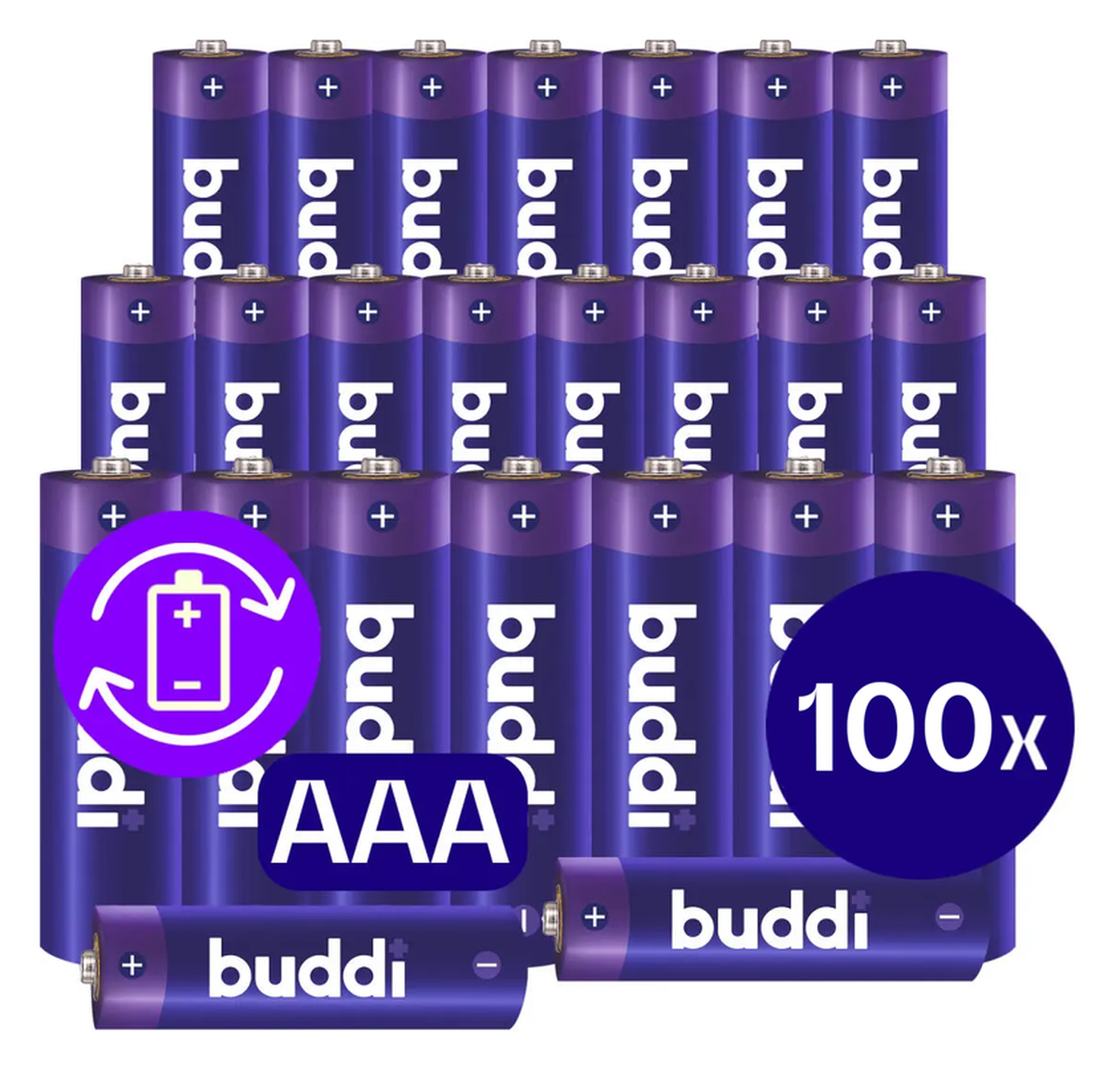 Buddi Oplaadbare AAA Batterijen 1.200 mAh 1.2V 100 Stuks afbeelding 1