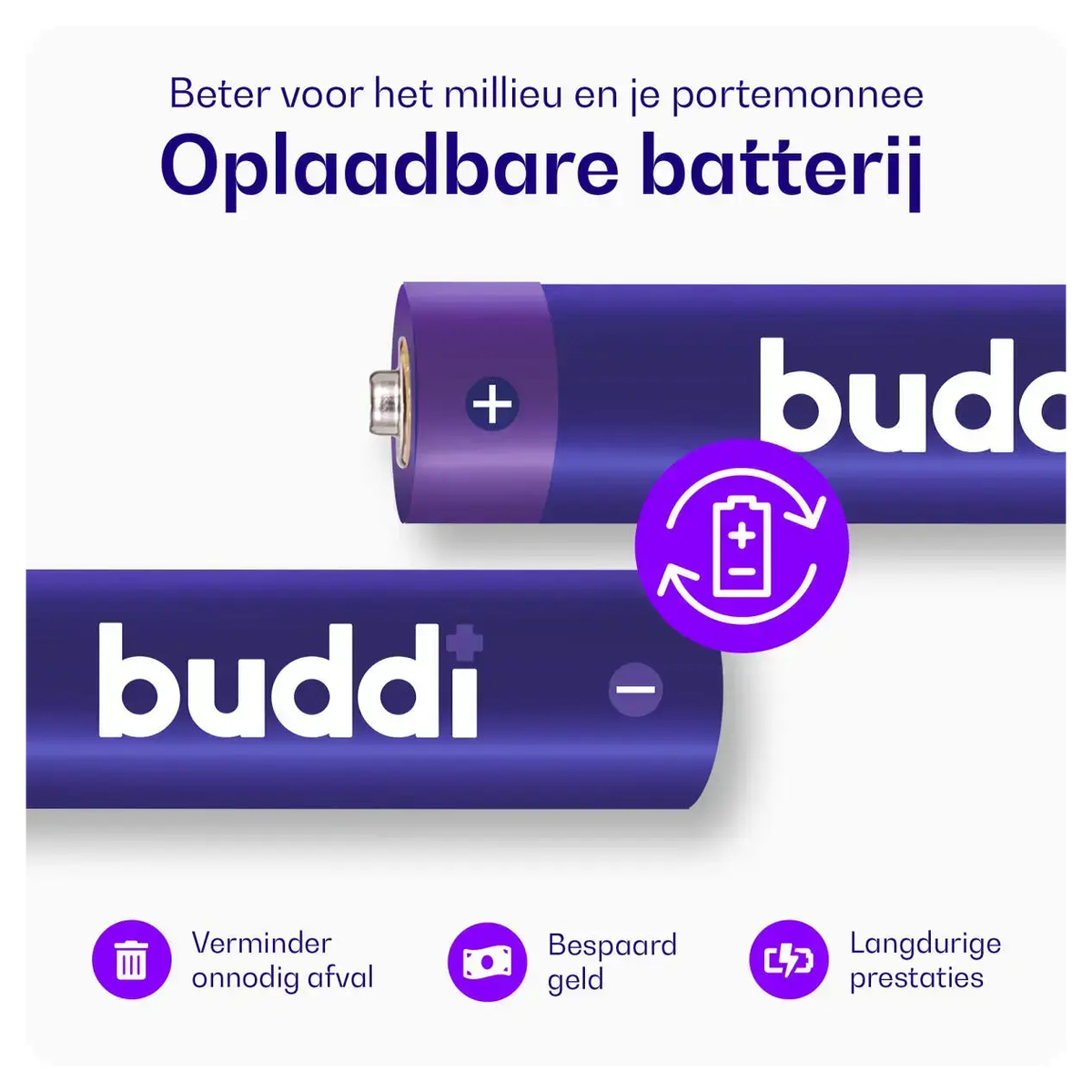 Buddi Oplaadbare AAA Batterijen 1.200 mAh 1.2V 100 Stuks afbeelding 2