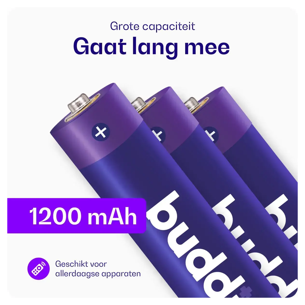 Buddi Oplaadbare AAA Batterijen 1.200 mAh 1.2V 100 Stuks afbeelding 3