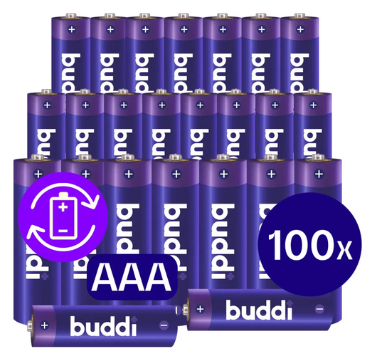 Buddi Oplaadbare AAA Batterijen 1.200 mAh 1.2V 100 Stuks afbeelding 1