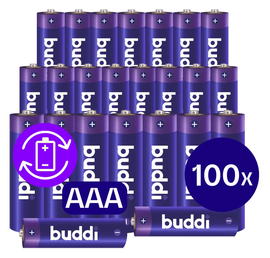 Buddi Oplaadbare AAA Batterijen 1.200 mAh 1.2V 100 Stuks