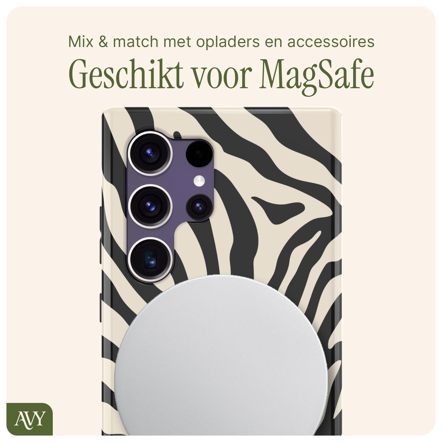 AVY Samsung Galaxy S24 Ultra Hoesje MagSafe Back Cover Serengeti Zebra afbeelding 7