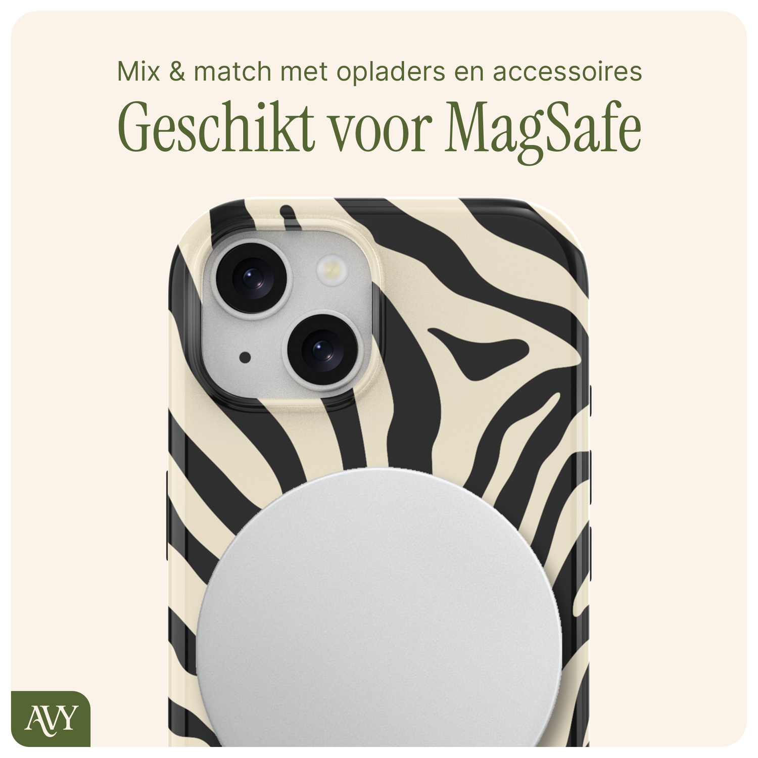 AVY Apple iPhone 14 / 13 Hoesje MagSafe Back Cover Serengeti Zebra afbeelding 7