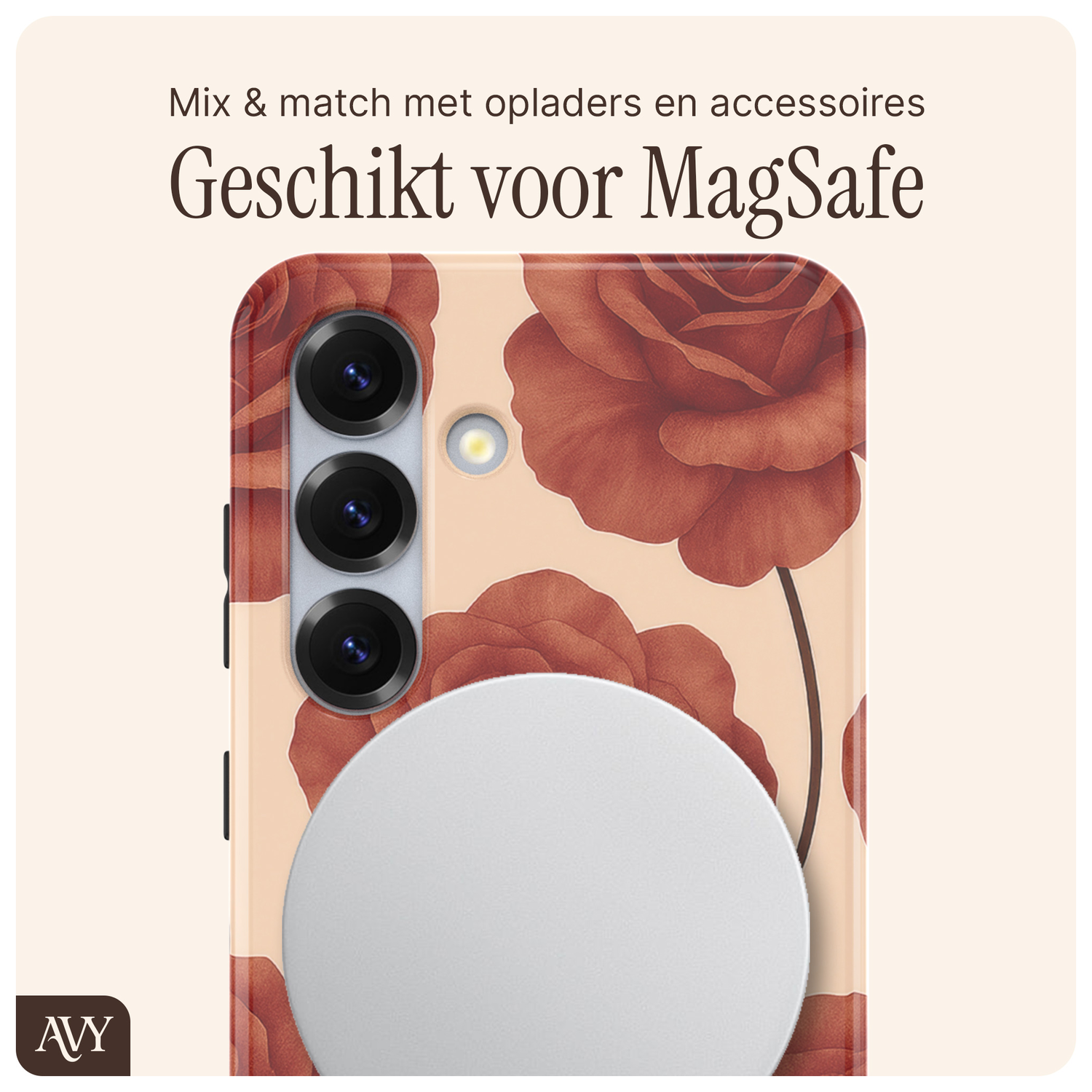 AVY Samsung Galaxy S24 Hoesje MagSafe Back Cover Botanique Roses afbeelding 6